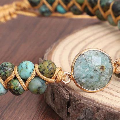 Braided Double Stone Wrap African Turquoise Handmade Bracelet