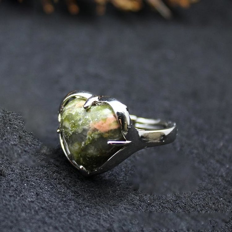 Natural Stone Crystal Heart Ring