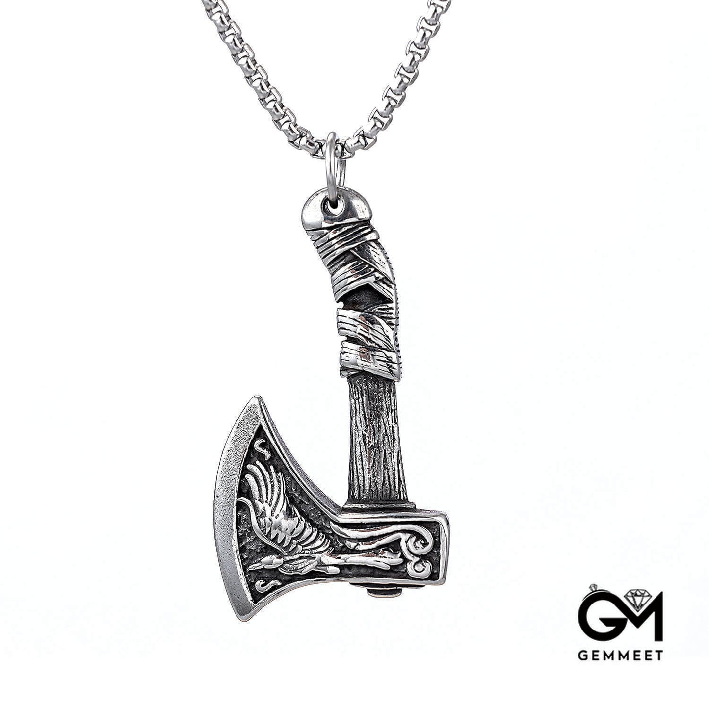 Vintage Stainless Steel Axe Skull Pendant Necklace