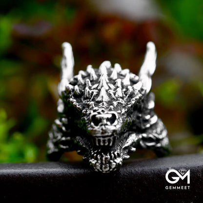 Vintage Stainless Steel Zodiac Dragon Ring