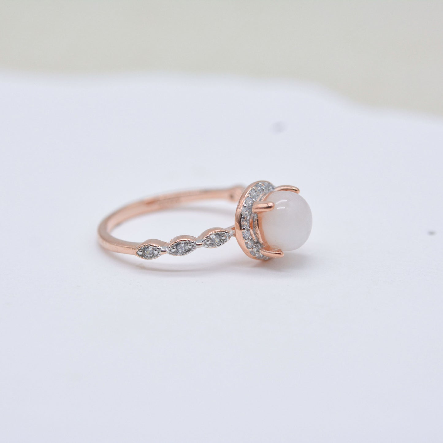 S925 Rose Gold Halo Moonstone Ring