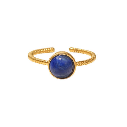 Court Vintage Titanium Steel Round Cut Lapis Lazuli Ring