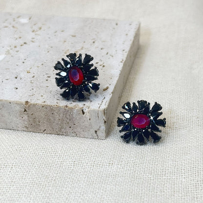 Black Gold Snowflake Ruby Stone Stud Earrings