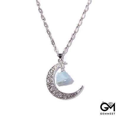 Silver Moon Stone Pendant Necklace