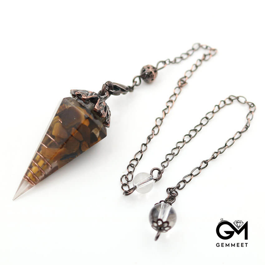 Bronze Crystal Stone Resin Hexagon Cone Pendant