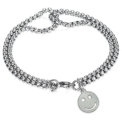 Smiley Face Pendant Titanium Steel Double Layer Bracelet