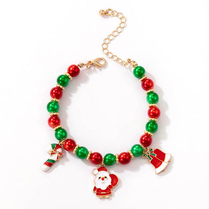 Christmas Bracelet Santa Claus Cane Drip Oil Lobster Clasp Adjustable Bracelet