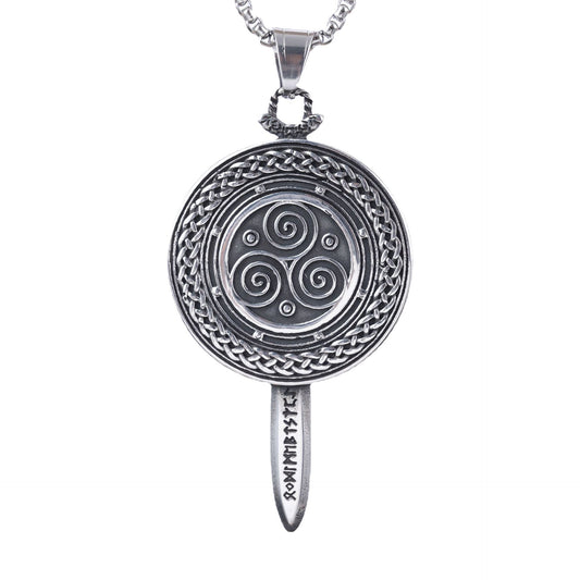 Viking Mythology Titanium Steel Shield Sword Pendant Necklace