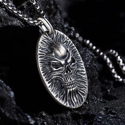 Oval Skull Pattern Sterling Silver Pendants Necklace