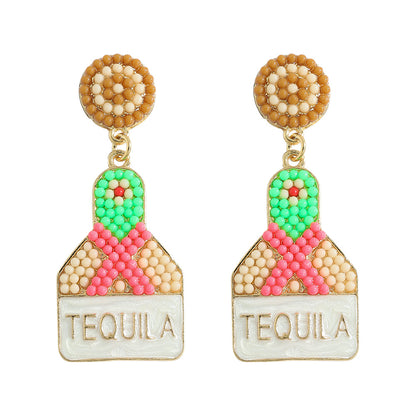 Nightclub Disco Wine Bottle Festive Party Rice Bead Earrings