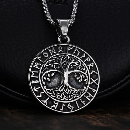 Viking Rune Tree Of Life Stainless Steel Pendant Necklace