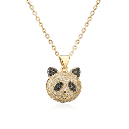 Cute Full Stones Panda & Bear Head Pendant Necklace