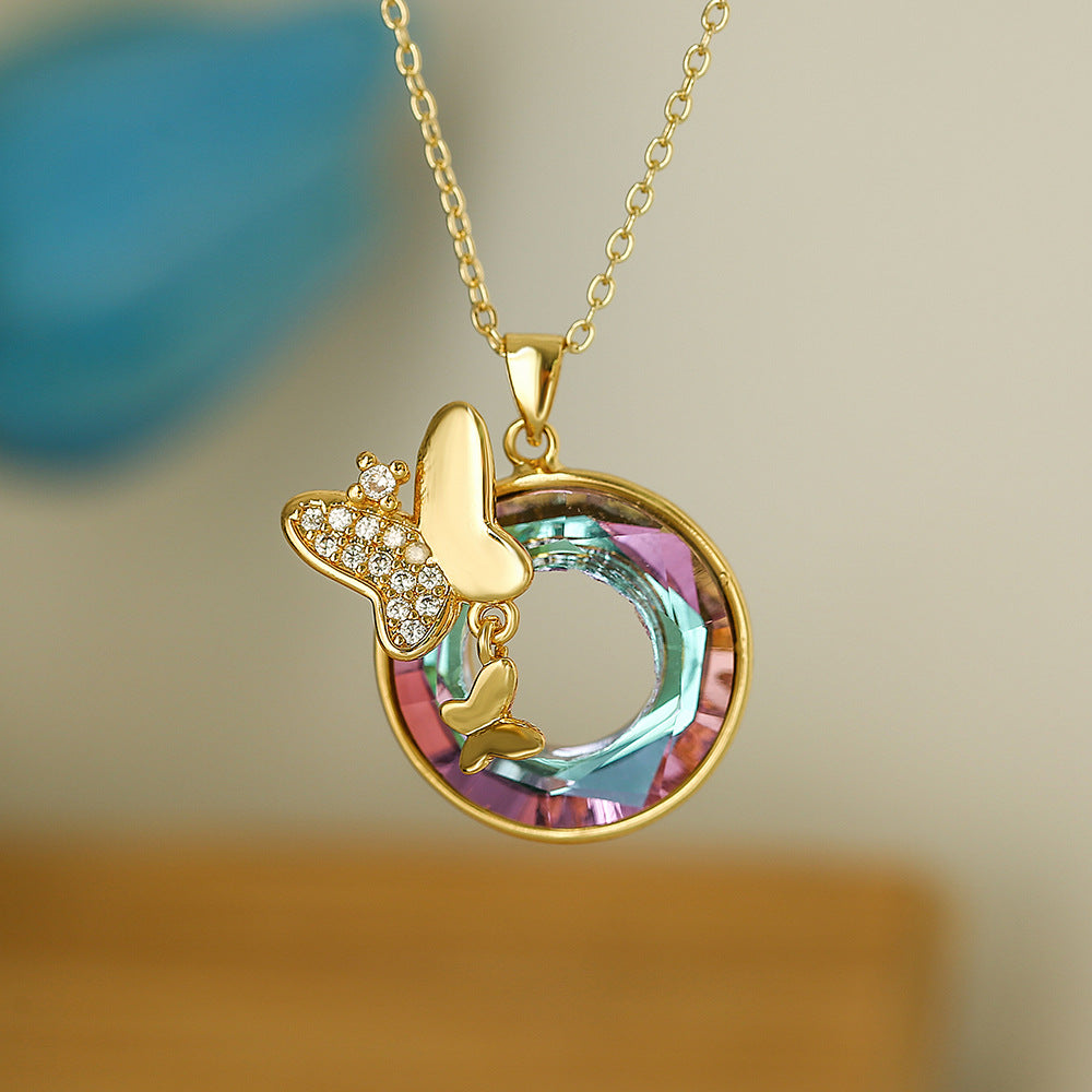 Cute Hollow Hoop Butterfly Totem Pendant Necklace