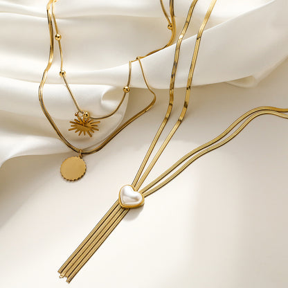 Sun & Heart Tassel Pendant 2 Layers Necklace