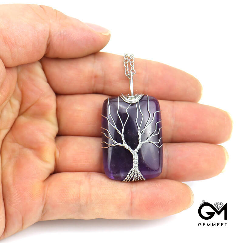 Hand Wound Crystal Tree of Life  Necklace