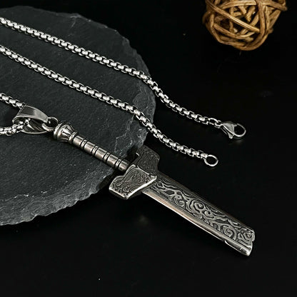 Broken Knife Sword Shape Stainless Steel Pendant Necklace