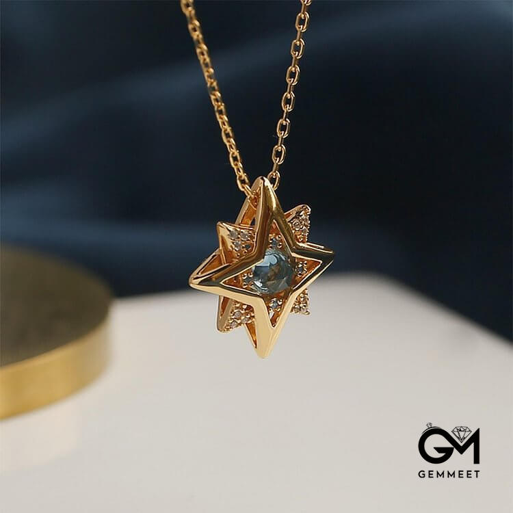 Blue Topaz Octagram Pendant Necklace