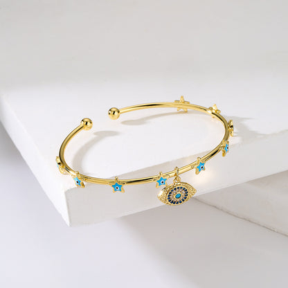 Golden Full Stones Evil Eye Pendant Bracelet & Bangle