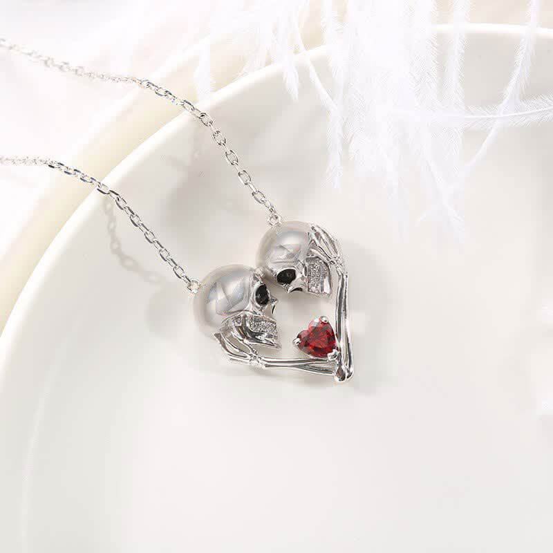 "Fall in Love" - Skull Couple With Ruby Heart Necklace