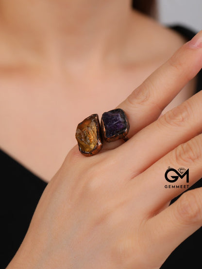 Crystal Irregular Bronze Open Ring