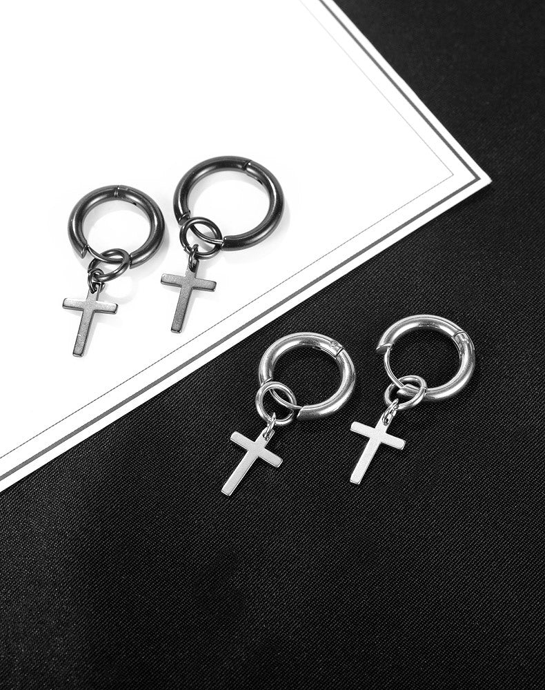 Stainless Steel Cross Pendant Dangle Earrings