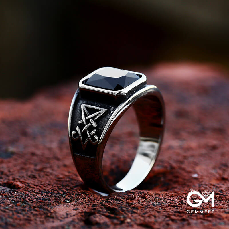 Lucifer Satan Stainless Steel Black Zircon Ring