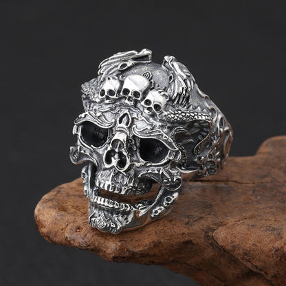 Vintage Skull Inlaid Skull Head Ring