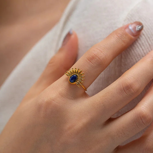 Lapis Lazuli 18k Gold Plated Stainless Steel Ring