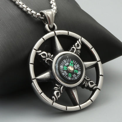 Hollow Compass Rice Character Retro Trendy Men's Pendant