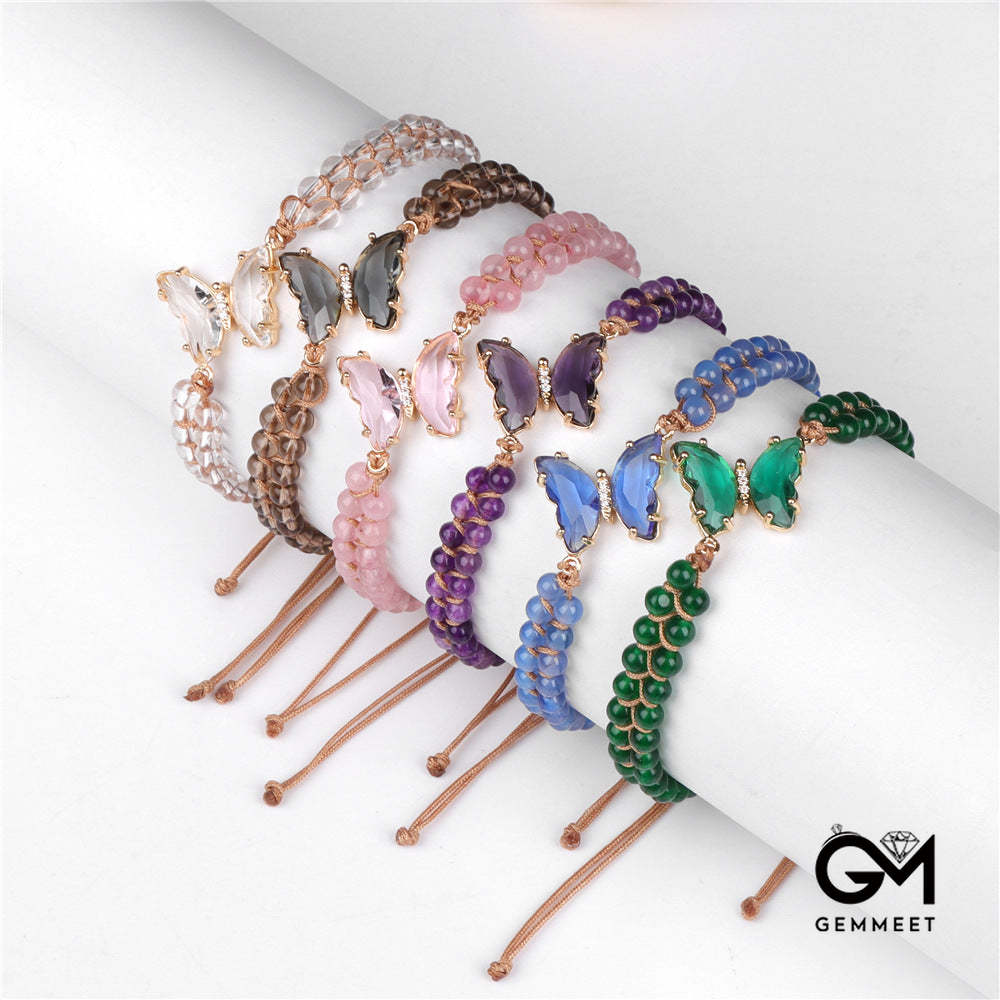 Beauty Butterfly Woven Crystal Bead Bracelet