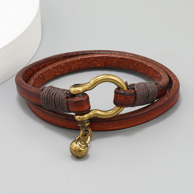 Creative Retro Two Circle Men's Leather Bracelet Simple Horseshoe Buckle Bracelet