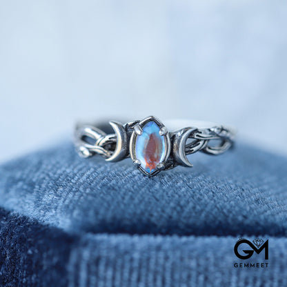 S925 Moonstone Bohemian Crescent Star Ring