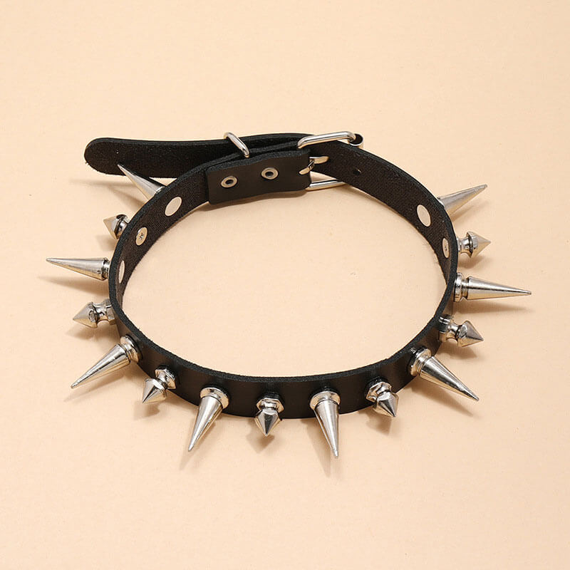 Black Punk Rock Leather Necklace Special Spike Trend Necklace Brother