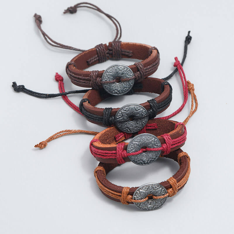 Alien Rune Hand-woven Alloy Vintage Leather Bracelet