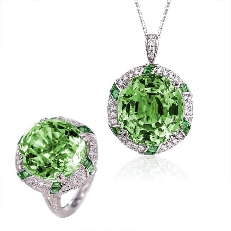 Imitation Natural Peridot Pendant Luxury Domineering Color Treasure Open Ring Jewelry Set