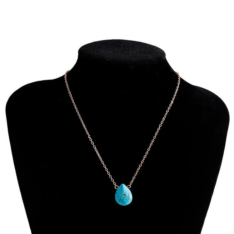 Turquoise Drop Shape Pendant Simple Collarbone Necklace