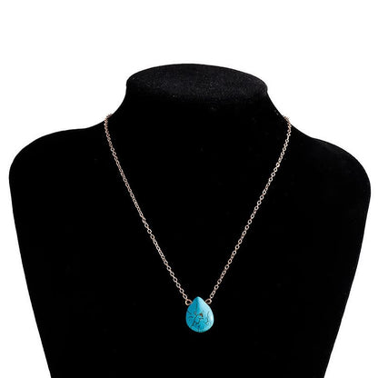 Turquoise Drop Shape Pendant Simple Collarbone Necklace