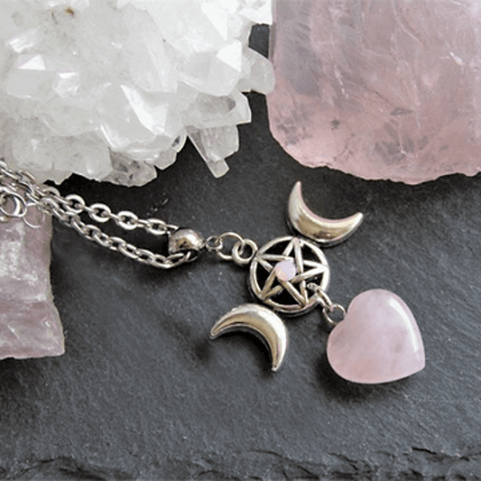 Bohemia Crescent Moon Star Rose Quartz Necklace