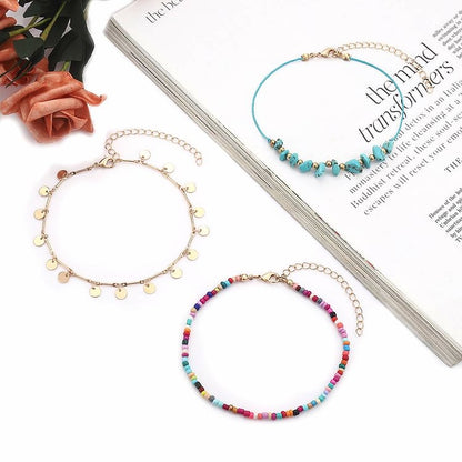 Turquoise Colored Beads Boho Anklet