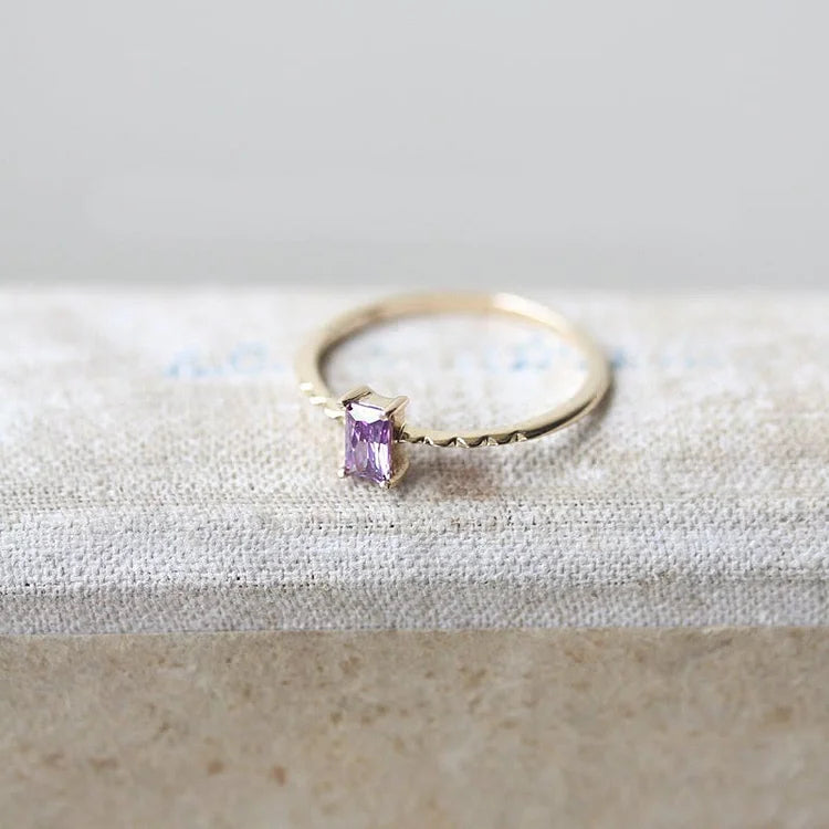 14K Gold Plated Diamond Amethyst Diamond Delicate Ring