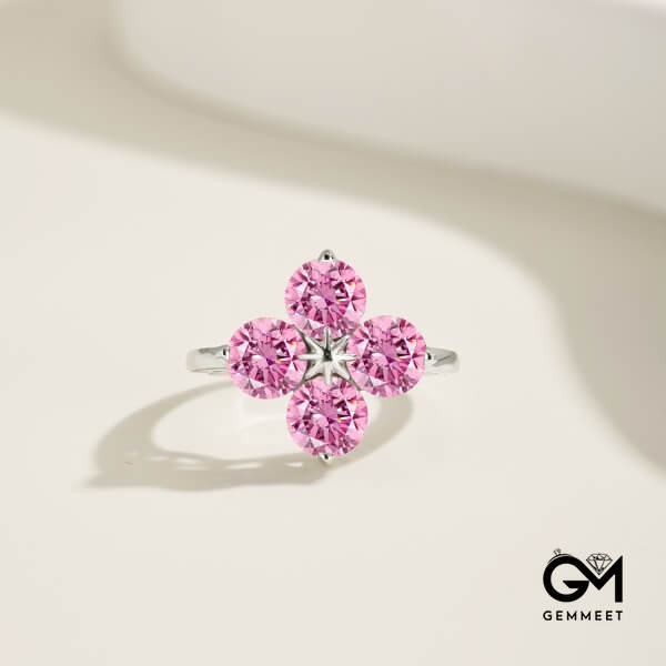 S925 Pink Zircon Four-leaf Clover Octet Star Ring