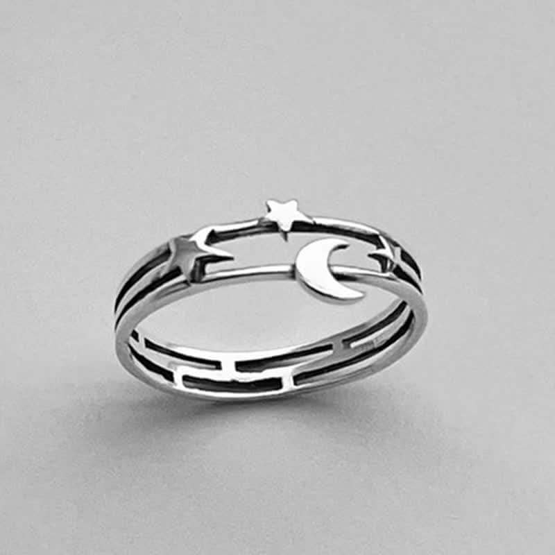 Dainty Little Moon and Star Retro Ring