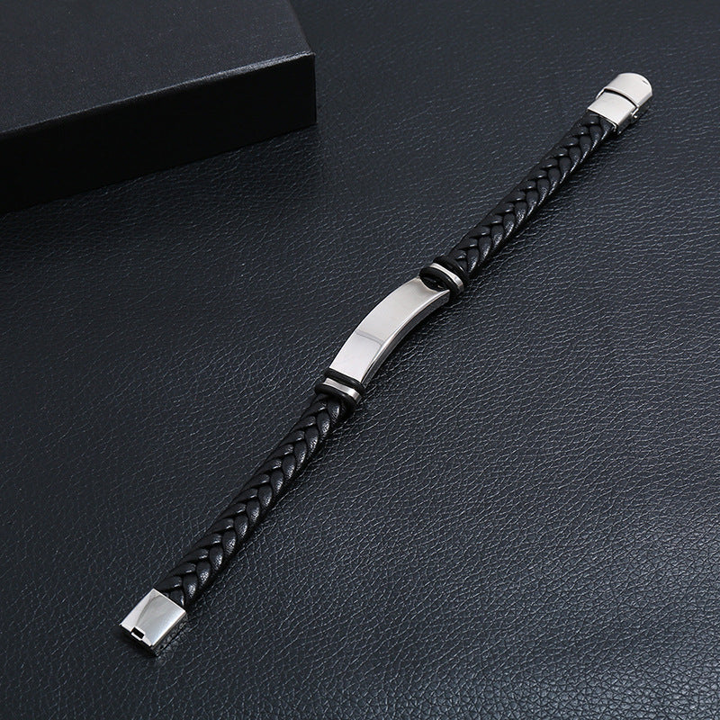 Vintage Leather Woven Stainless Steel Bracelet for Men