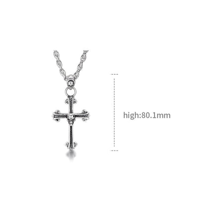 Cross Sterling Silver Skull Pendants Necklace