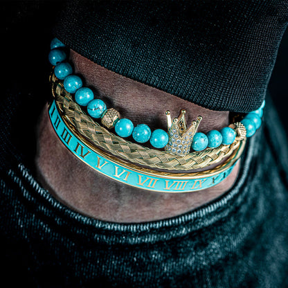 Blue Beaded Roman Numerals Crown Bracelet