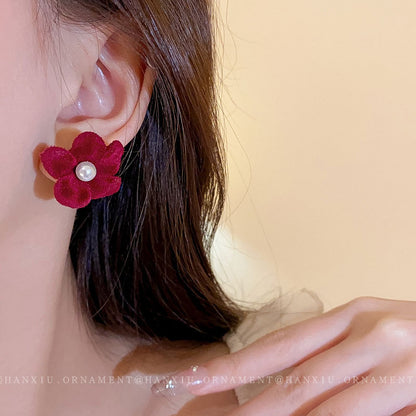 Autumn and Winter Flocking Flower Earrings