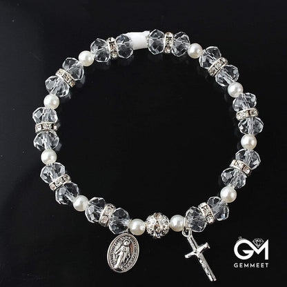 Faceted Crystal Christian Cross Bracelet