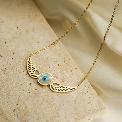 Hollow Evil Eye Wings Pendant Necklace