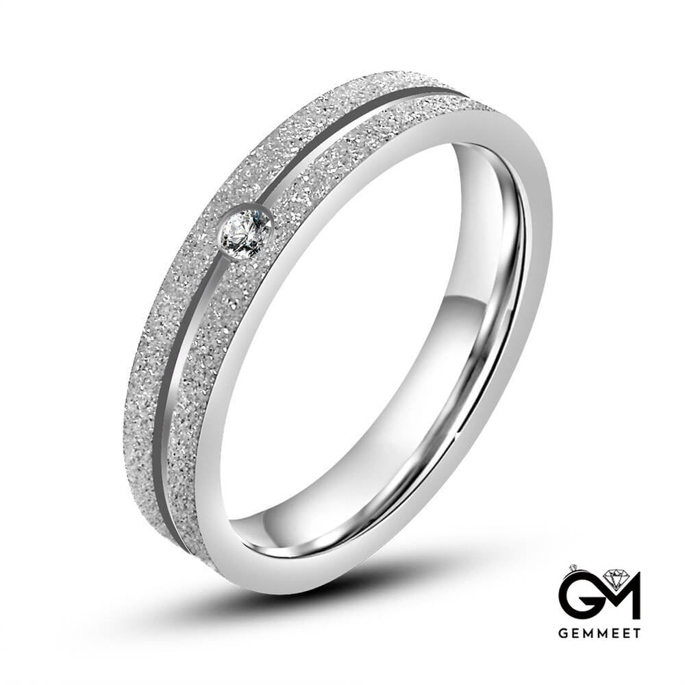 Titanium Steel Frosted Zircon Set Couple Ring