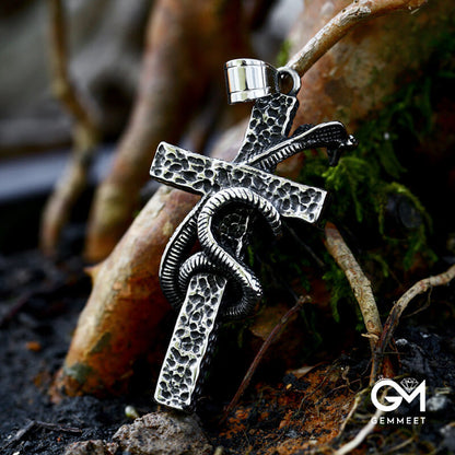 Vintage Cross Stainless Steel Python Pendant